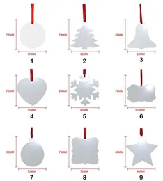 Sublimation Blank Christmas Ornament Double-Sided Xmas Tree Pendant Multi Shape Aluminum Plate Metal Hanging Tag Holidays Decoration Craft F0527