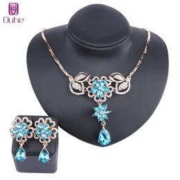 Goldfarbenes Kristall-Hochzeits-Blumen-Halsketten-Ohrring-Schmuck-Set, Party-Kostüm-Accessoires, Schmuck für Bräute, Damen-Geschenke