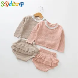 Sodawn Spring Autumn Fashion Baby Girls Ubranie na dzianiny z długim rękawem szorty