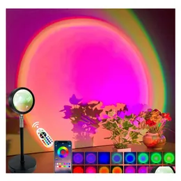 Luzes noturnas Smart Bluetooth Light Rainbow Sunset Projector Lamp for Home Coffe Shop Background Wall Decoration Table Dro Dhwyj