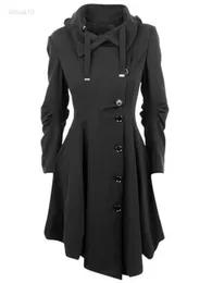 Goth Mantel Trenchcoat 2022 Gothic Lange Schlanke Asymmetrische Revers Kragen Knopf Elegante Y2k Streetwear Egirl Vintage Outwears L220725
