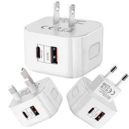 المنافذ المزدوجة من النوع C PD USB-C Charger 20W شحنات الجدار الشحن السريع سريع الشحن AC محولات طاقة السفر المنزلية لـ iPhone 12 13 14 Samsung S20