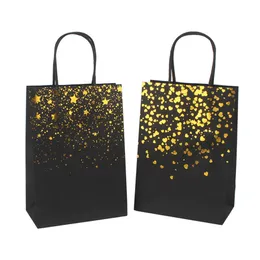 Svart tryckt handväska present wrap Kraft Paper Shopping Bag Bronzing Mönster Gåvor förvaringspåsar