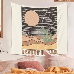Sunset deserto sonho sonho de arte preta tapeçaria parede pendurada cactus árvore no dormitório da montanha decoração estética tapete de parede abstrato carpete j220804