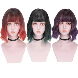 Perucas perucas sintéticas perucas de cabelos curtos peruca de cosplay macio com franja para mulheres peruca colorida encaracolada