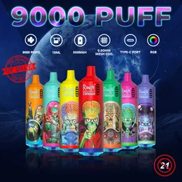 Yeni Varış% 100 Orijinal Randm Tornado 9000 Tek Kullanımlık Vape E Sigara RGB Parlayan Tip-C Şarj Edilebilir Vape Cihaz 2022