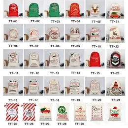 2023 Christmas Gift Bags Large Heavy Canvas Bag Santa Sack Drawstring With Reindeers DHL GJ0711