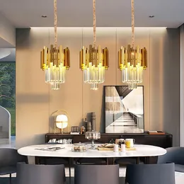 الفضة الذهب الحديثة LED CRYSTAL REOLD REOLL SUPENSION SUPENSION LAMP غرفة الطعام الإضاءة الإضاءة الإضاءة المطبخ جزيرة بريق AC 90-260V