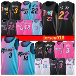 Джимми 22 Батлер 7 Кайл Майамис Лоури Тайлер 14 Эрро баскетбольный майка 2022 Город Бэм 13 Адебайо Дуэйн Дуэйн 3 Wade Pink Edition Рубашка 75 -й годовщины
