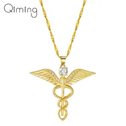 Angel's Wings Necklace Women Moissanite Snake Ouroboros Magic Wand Caduceus Emergency Medical Doctor Sjuksköterska smycken