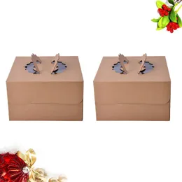 Confezione regalo Scatole per dolci quadrate portatili Scatole per imballaggio in carta Kraft a strato singolo per negozio di dolci domestici - Regalo da 6 pollici