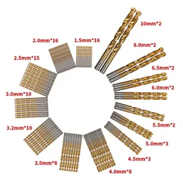 Set di punte per trapano in acciaio ad alta velocità con rivestimento in titanio da 1,5 mm a 10 mm, set di punte elicoidali per legno