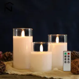 3st Glass Wax Flameless Candles 3D Effect Led Candles White Wax Batteriljus med 8-nyckel Remote Control Home Decor