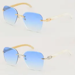 330 NY DESIGNER METAL RIMLESS ORIGINAL VIT VIT GENUINE Natural Horn Solglasögon Diamond Cut Lens Fashion med C -dekoration förtjänar nödvändighet i soligt augusti