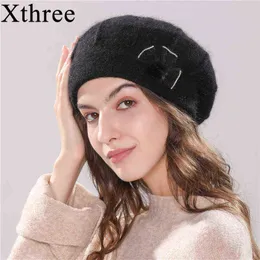 Xthree Women Winter Hat قبعة قبعات محببة للنساء Angola Rabbit Fur Fashion Cap J220722