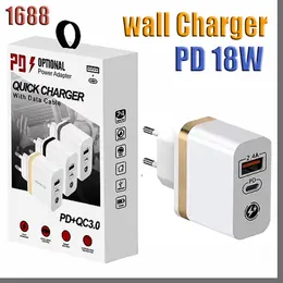 Adaptador de carregador de parede 1688AA USB 18W Tipo C PD 2.4A Carregamento rápido EUA Plug Charger para todos os telefones samsung huawei branco Caixa de varejo