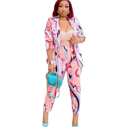 Damen Zweiteilige Hosen Streetwear Paisley Tie Dye Damen Set Langarm Blazer Anzug Büro Dame Trainingsanzug Fitness OutfitsDamen