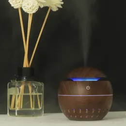 USB Wood Grain Diffuser Ultrasonic Aroma Humidifier Aromatherapy Mini Portable Hollow Mist Maker 7 Colors LED Changing Diffuser 130ML