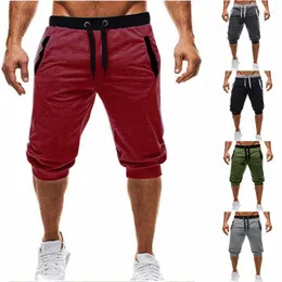 Erkek Şort 2022 Heat Marka Diz Uzun Renk Patchwork Jogger Spor Bermuda Sıradan Roupa Maskulina