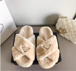 Women Fur Slippers Warm Winter Wool Slipper Overlapping House Outside Show Style Splicing Autumn Slides Ladies Hollow Sandals Mid sole Thick Bottom Large
