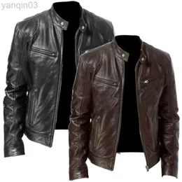 Fashion Leather Jacket Men Slim Fit Stand Collar Pu Leather Jackets Motor Biker Pocket Zipper Waterproof Jacket Male Plus Size Ny L220801