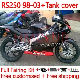 Fairings +Tank Cover för Aprilia RSV250RR RS-250 RSV250 RS RSV 250 RSV-250 98-03 159NO.36 RS250 RR 1998 1999 2000 2001 2002 2003 RS250R 98 99 00 01 02 03 BODYS Black Grey