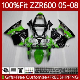 川崎忍者600cc ZZR600 05 06 07 08 Bodywork 38HC.0 100％FIT ZZR-600 600 CC 05-08 ZZR 600 2005 2006 2007 2008 OEM Fairingsキットファクトリーブルーブラック