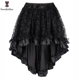 STEAMPUNK VINTAGE CORSET SKIRT بالإضافة إلى حجم 6XL القهوة الأسود الظهر السوستة إغلاق الساتان الدانتيل الدانتيل القوطية التنانير غير متناظرة الساخنة 210331