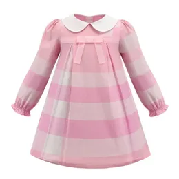 Baby Girls Plaid Long Sleeve Dresses Spring Autumn Kids Pink Princess Bowknot Dress Girl Skirts Cotton Children Skirt 2-8 Years