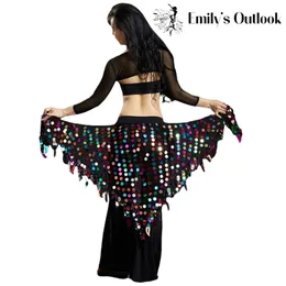 Belly Dance Costume Bling Sequine Hip Scarf Tribal Fringe Tassel Wrap Belt Solid Color Red Silver Golden 220812