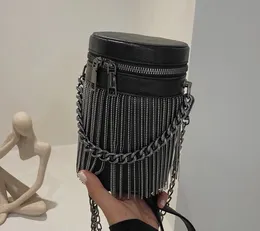 New Two Straps Vintage Fashion Fringe Bucket Bag Zipper Punk Chain Women Soulder Crossbody Bag Bags Tote Women's Handbags Purses
