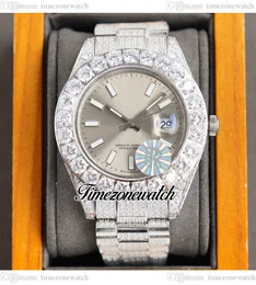 RF 42mm A2813 Automatic Mens Watch Paved Big Diamond Case Rhodium Grey Stick Dial Diamonds Oystersteel Bracelet Jewelry Watches Super Edition Timezonewatch F10b2