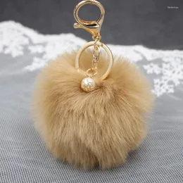 Schlüsselanhänger Großhandel 8 cm Pom Poms mit Perle flauschige Pompons Schlüsselanhänger Kunstpelz Schlüsselanhänger für Mädchen Frauen Fred22