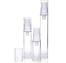 ミニ空の空気のない真空ポンプボトルスプレー補充可能なプラスチッククリームローションボトル旅行ボトル5ml 10ml 15ml液体容器エッセンシャルオイルスプレー