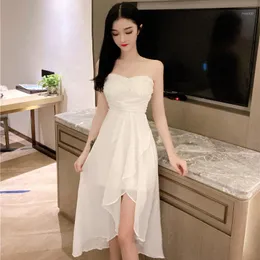 Banquet Net Yarn Small Dress 2022 Female Summer Sexy Tube Top Backless Slim Dovetail Woman Casual Dresses