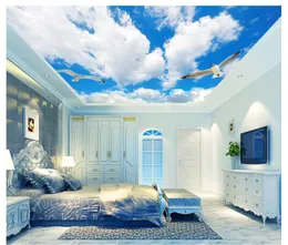 カスタム3Dシルクフォト壁画壁紙ファンタジースカイブルースカイとリビングルームのための白い雲の寝室の天頂天井背景壁屋内装飾