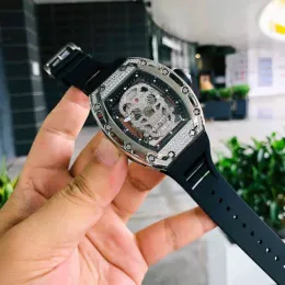 Orologio meccanico automatico Richa Milles da uomo d'affari e per il tempo libero, teschio scavato con diamanti in tutto il cielo, personalità della moda