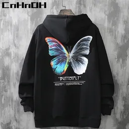 CnHnOH Men Hip Hop Sweatshirt Hoodie Butterfly Streetwear Harajuku Pullover Cotton Fleece Winter Autumn Black 220325