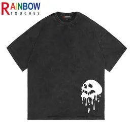 Rainbowtouches Musim Panas Merek Kaus Pria Jalan Tinggi Pola Tengkorak Pasang Surut Pria Asam Cuci T Shirt Pria Hip Hop Atasan 220610