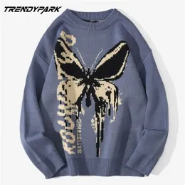 Hip Hop Knitwear Mens tröjor HARAJUKU Fashion Butterfly Man Loose Tops Casual Streetwear Pullover Sweaters 201221