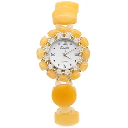 Armbanduhren Luxus Damen Natur Topas Armbanduhr für Frauen Quarz Armbanduhr Rechteck Gelb Jade Freundinnen Studenten GeschenkeArmbanduhr