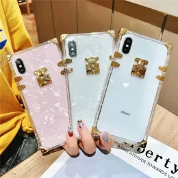 Designer Square Clear Cell Phone Cases Bling Metal Crystal Cover Protective Shell For iPhone 13 12 11 Pro Max XR XS 8 7 6 Plus Fashion Telefon Case