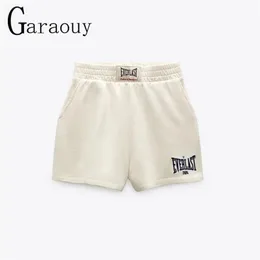 Garauey Sport Shorts Kvinnor Harajuku Solid Broderi Casual Lady Elastisk Midja Beach Loose Short Pants 220419