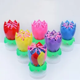 Fest Cake Candle Musical Rotating Lotus Flower Candle Light Happy Birthday Diy Cake Decoration Wedding Party Gifts