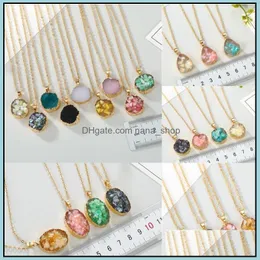 Pendant Necklaces Pendants Jewelry European Oval Round Resin Broken Stone Druzy Drusy Necklace Imitation Natural Chain For Women Female Dr