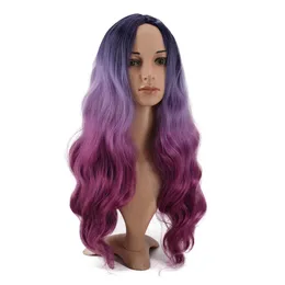 Cosplay Synthetic Wigs Purple Long Curly Hair Three Color Wig