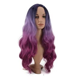 Cosplay Synthetic Wigs Purple Long Curly Hair Three Color Wig