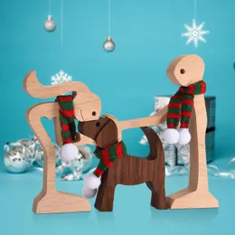 装飾的なオブジェクト置物暖かい贈り物ウッド置物デスクトップテーブル飾り木製の子犬モデルクリエイティブホームオフィスの装飾ラブリー