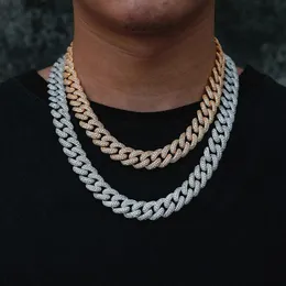 سلاسل الهيب هوب 3 صفوف CZ Stone Paved Bling Iced Out 15mm Round Cuban Miami Link Chain Staint