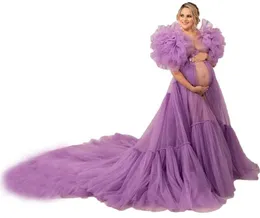 Moderskapstrandklänningar ren tyllfotonrock sexig fotoshoot eller baby shower klänning skräddarsydd långa puffiga festklänningar